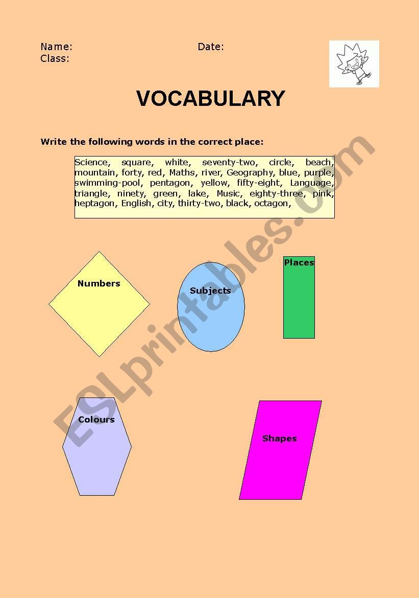 General vocabulary worksheet
