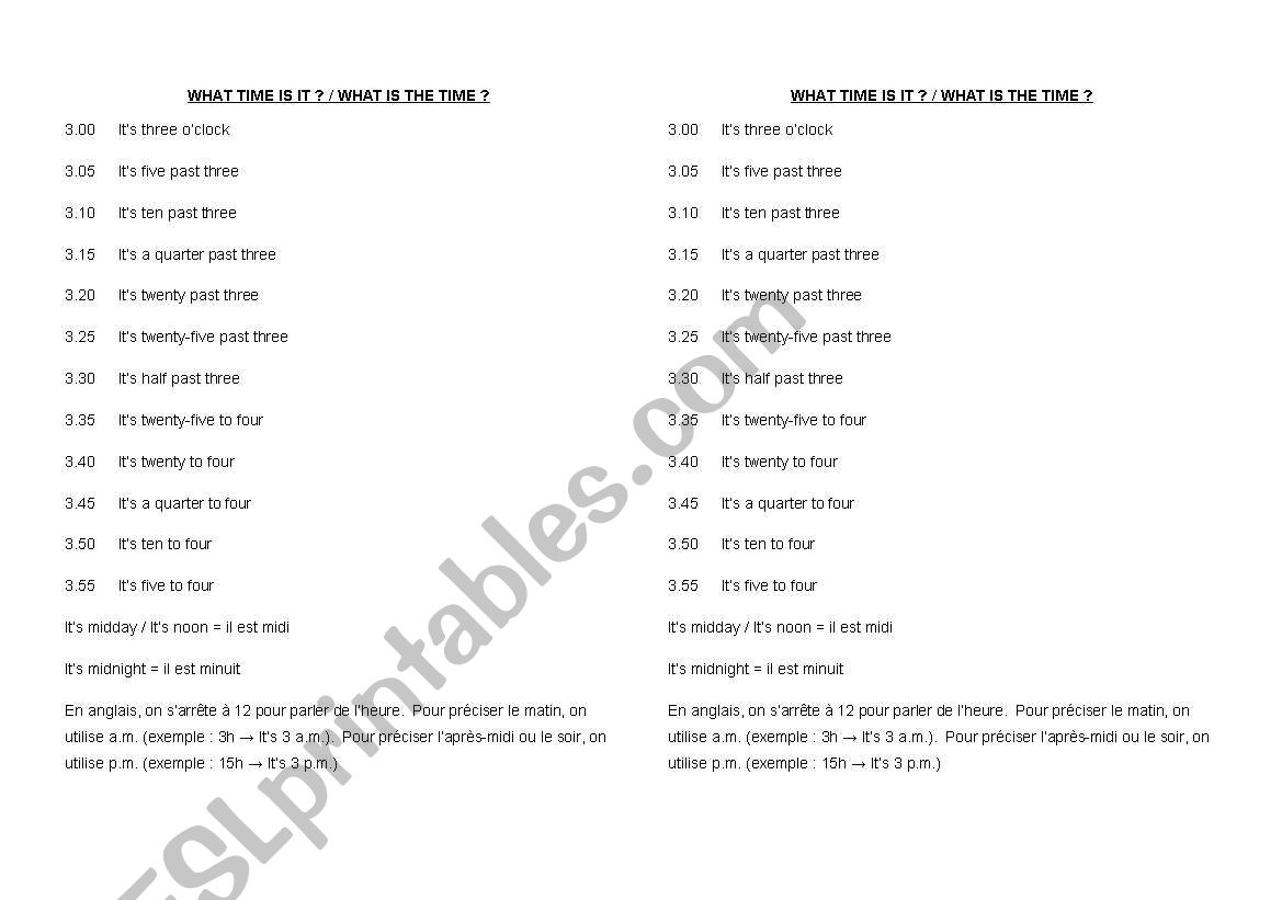 WHAT TIME IS IT? worksheet