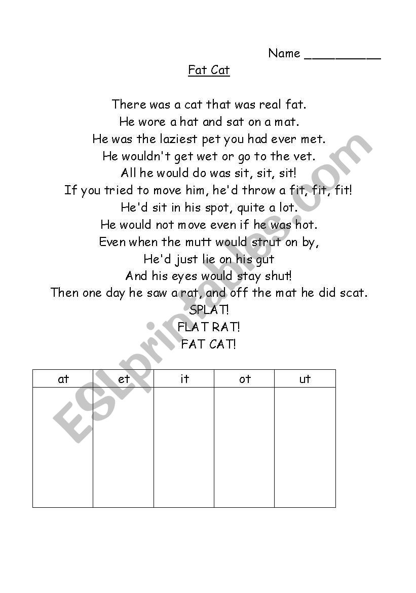 word family poems/sorts worksheet