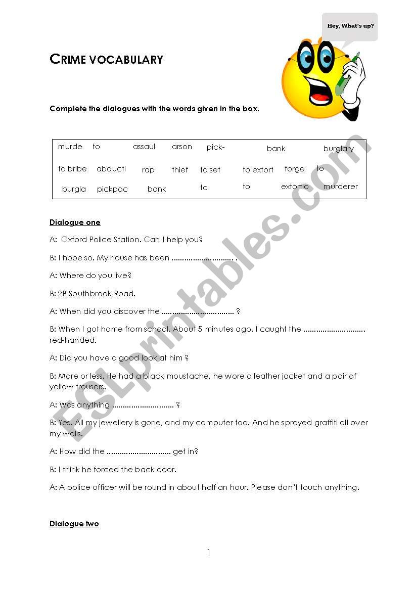 crime vocabulary worksheet