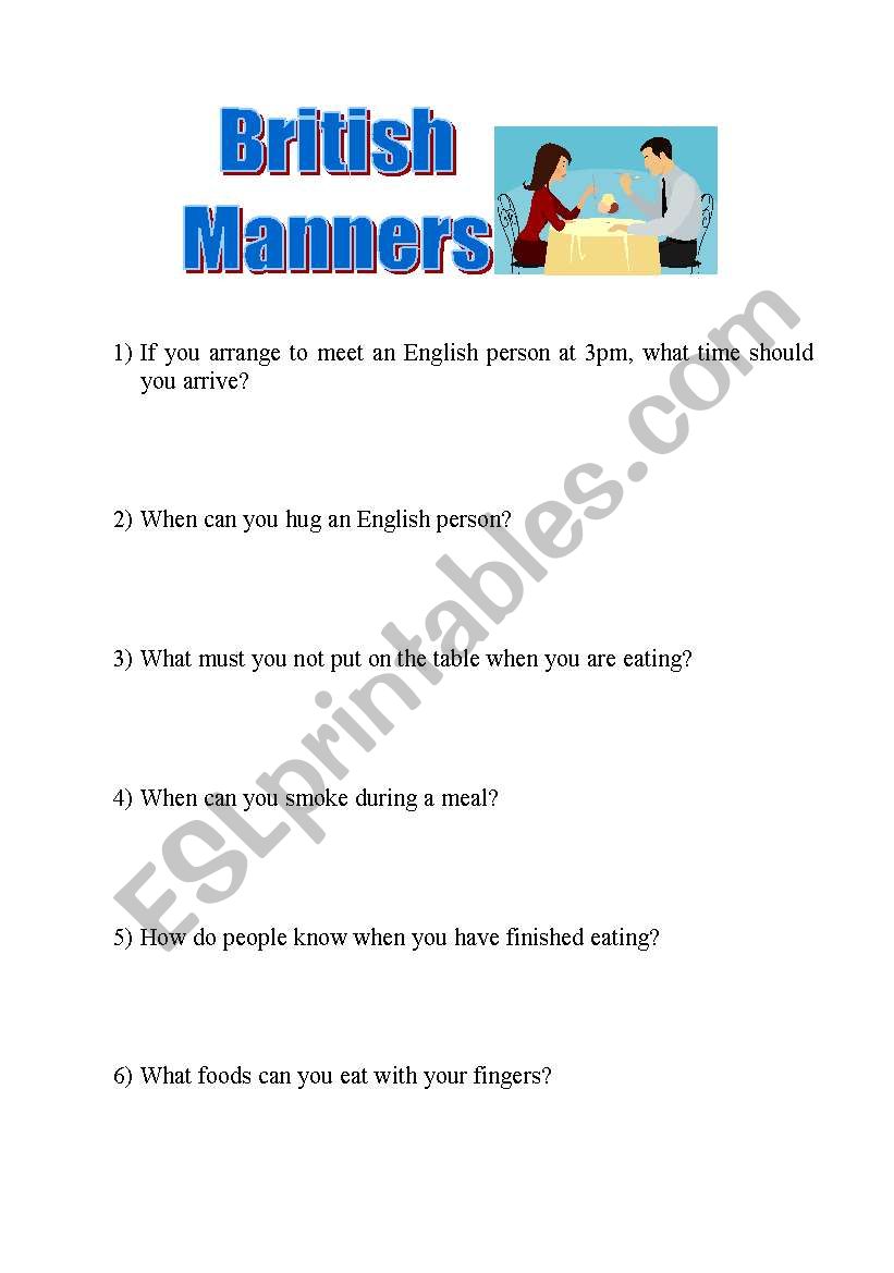 British Manners worksheet