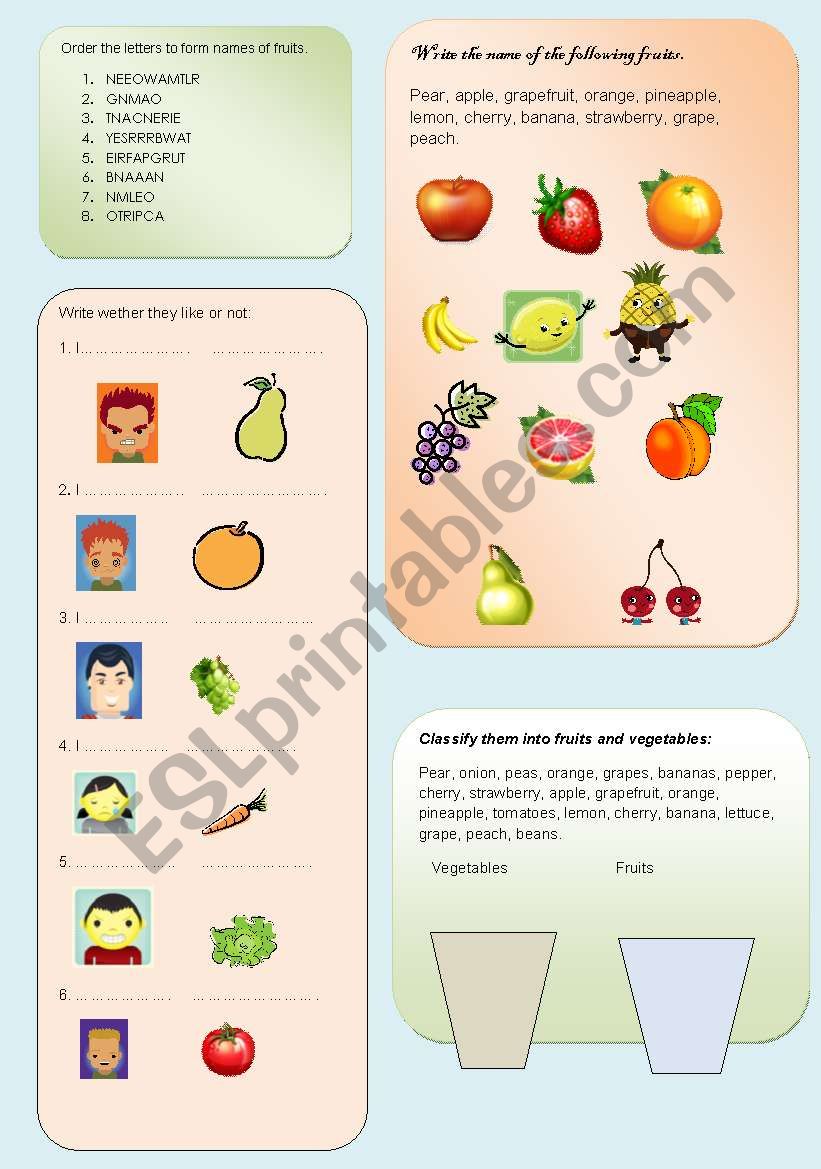 The fruits and vegetables worksheet