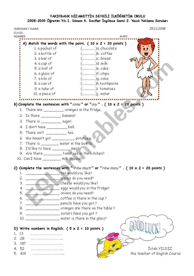 6 th grade 2 nd exam worksheet