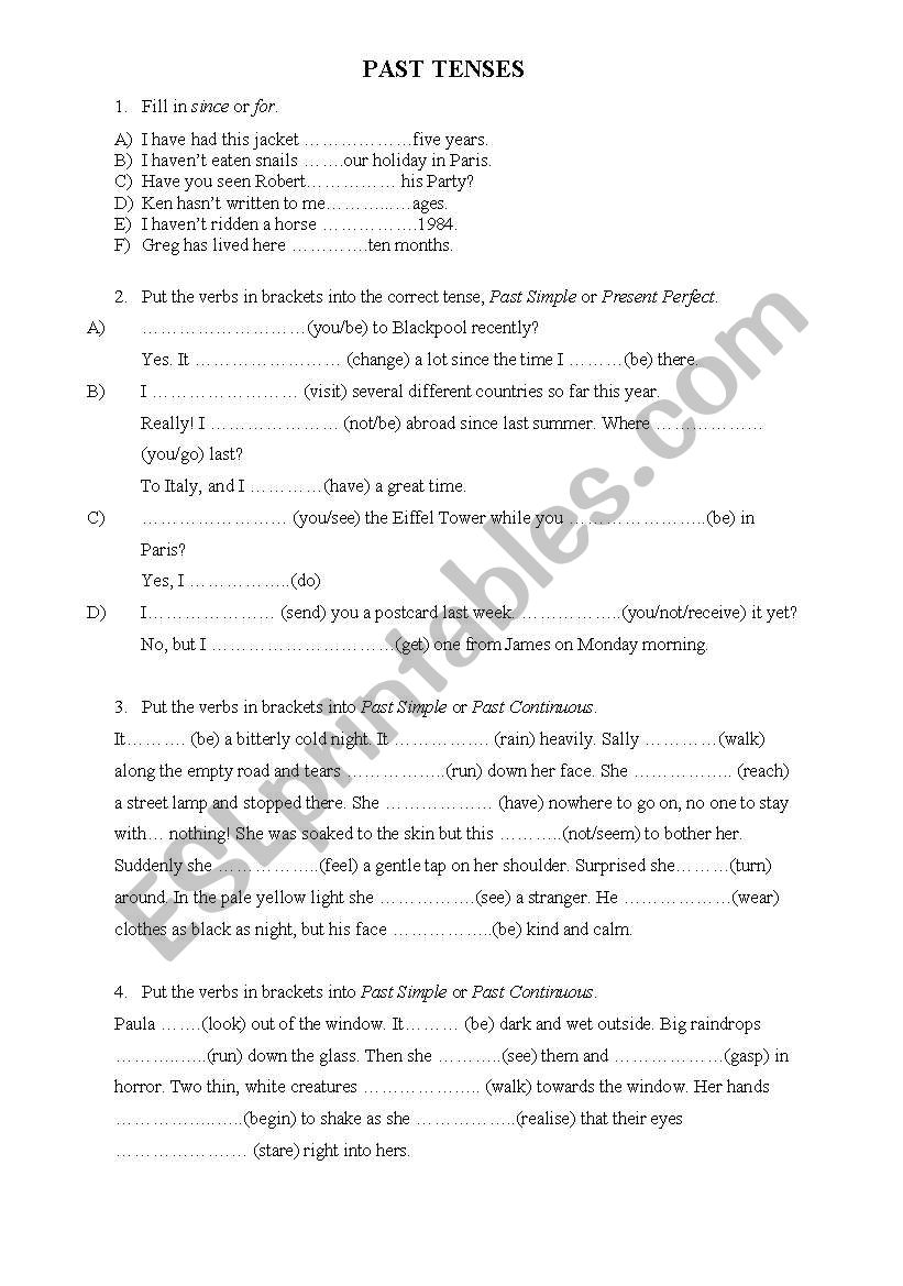 PAST TENSES - EXERCISES worksheet