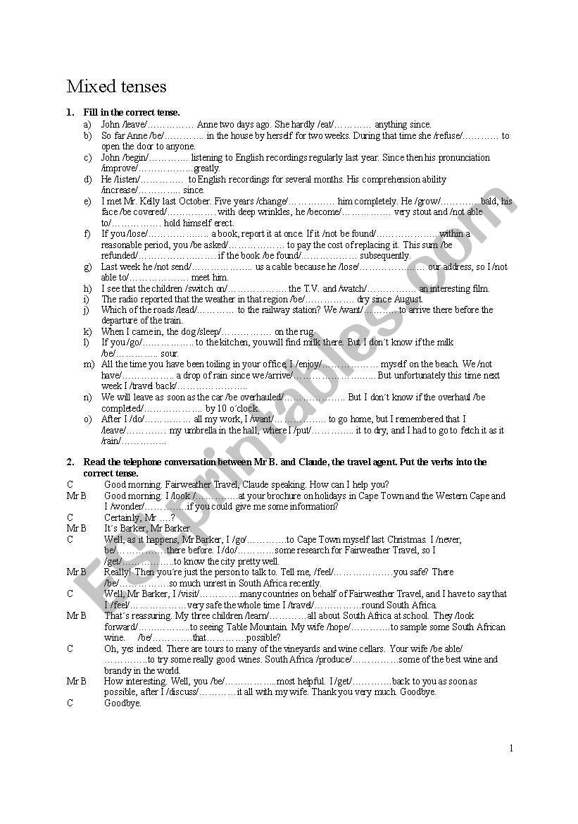 mixed tenses worksheet
