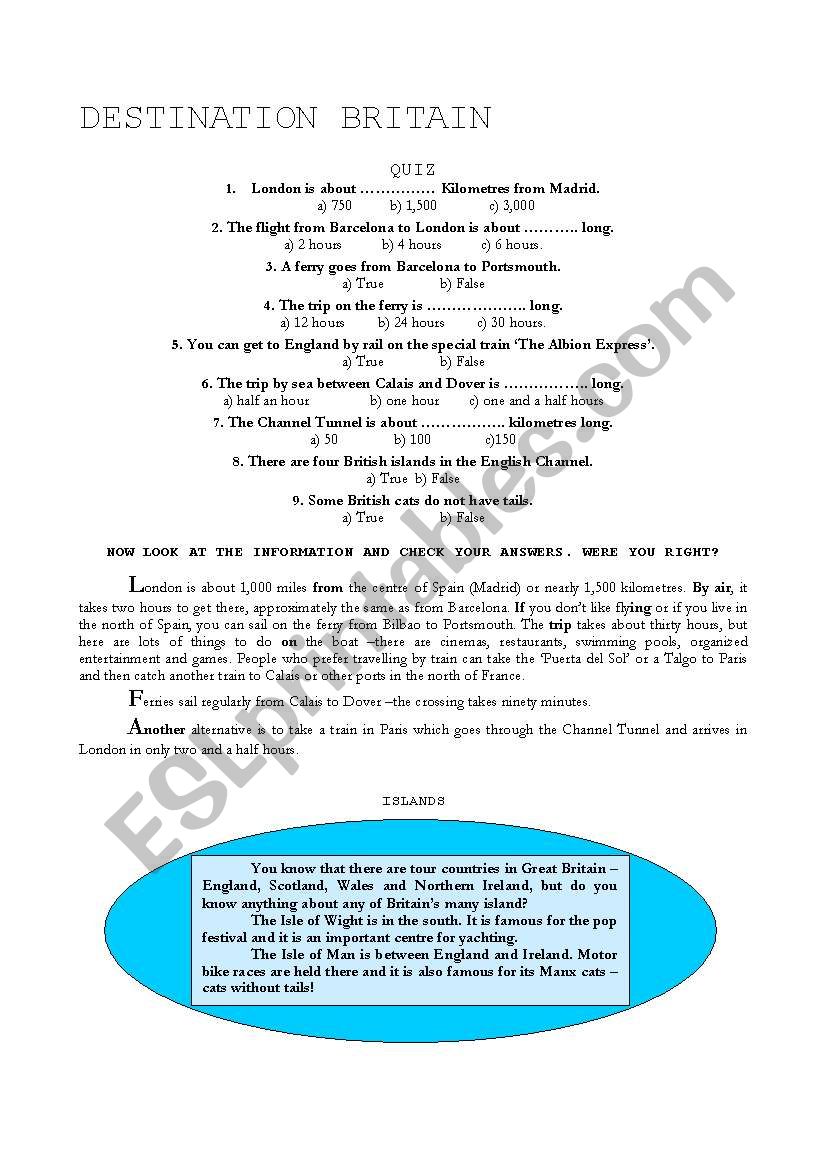 DESTINATION BRITAIN worksheet