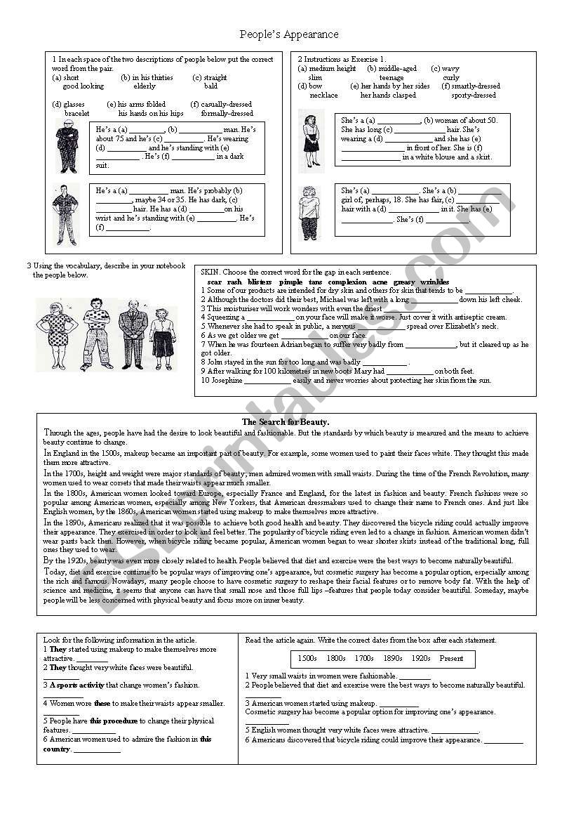 PEOPLES APPEARANCE worksheet