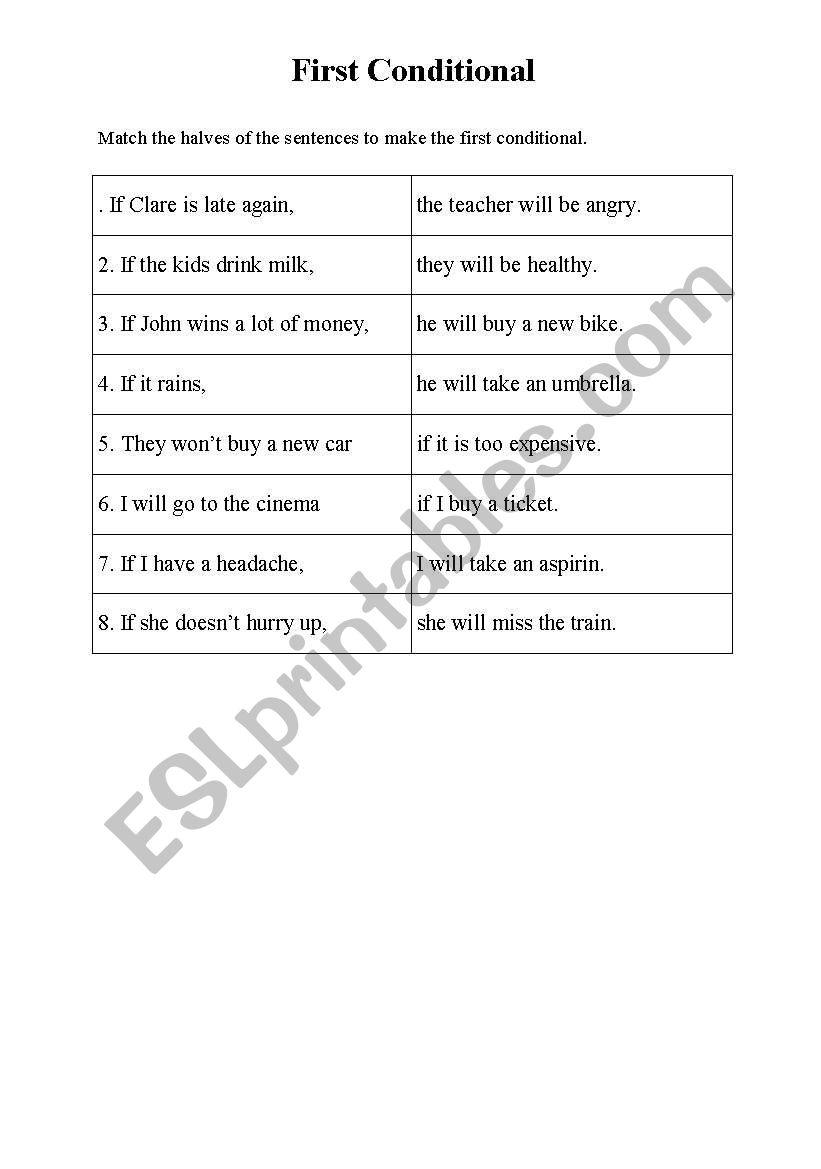 First conditional -  matching exercise