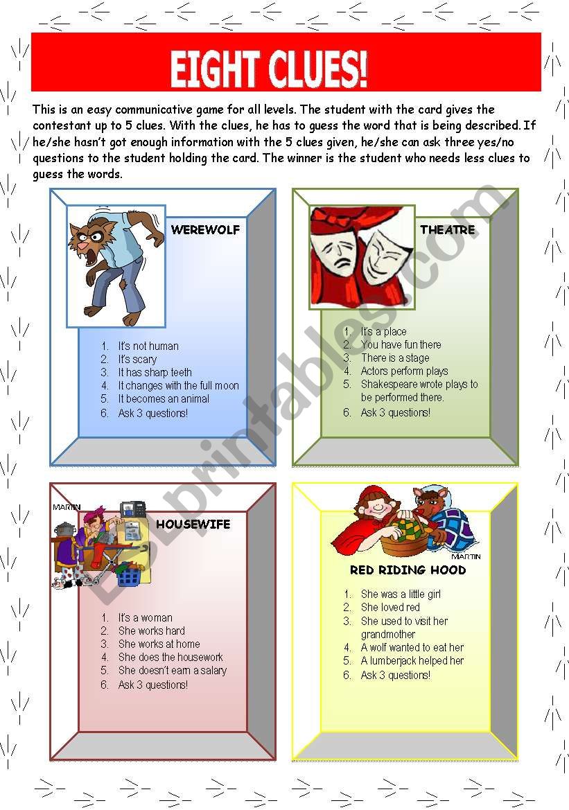 Eight Clues (Game) (1 of 3) worksheet