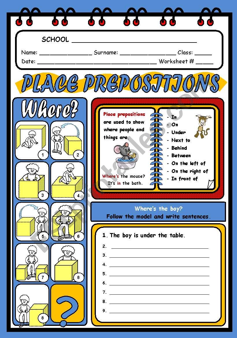 PLACE PREPOSITIONS worksheet