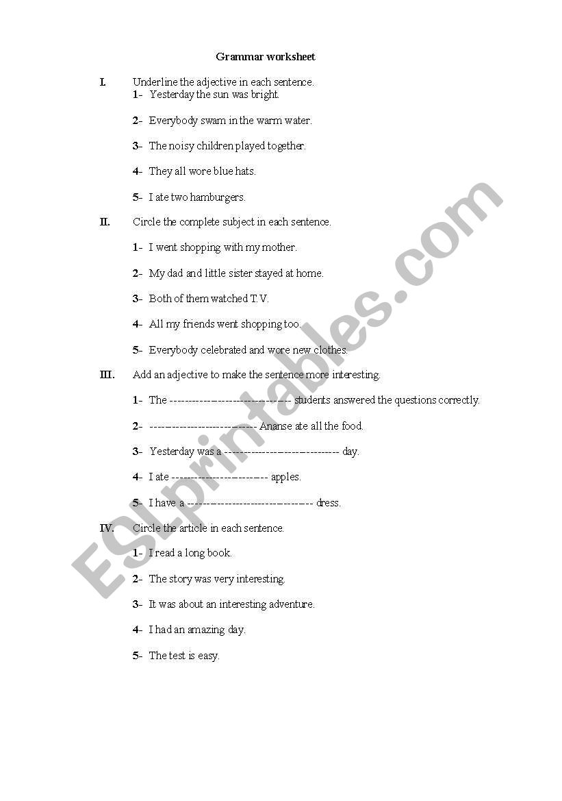 Grammar worksheet worksheet