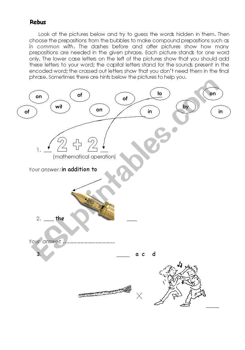 Preposition Rebus worksheet