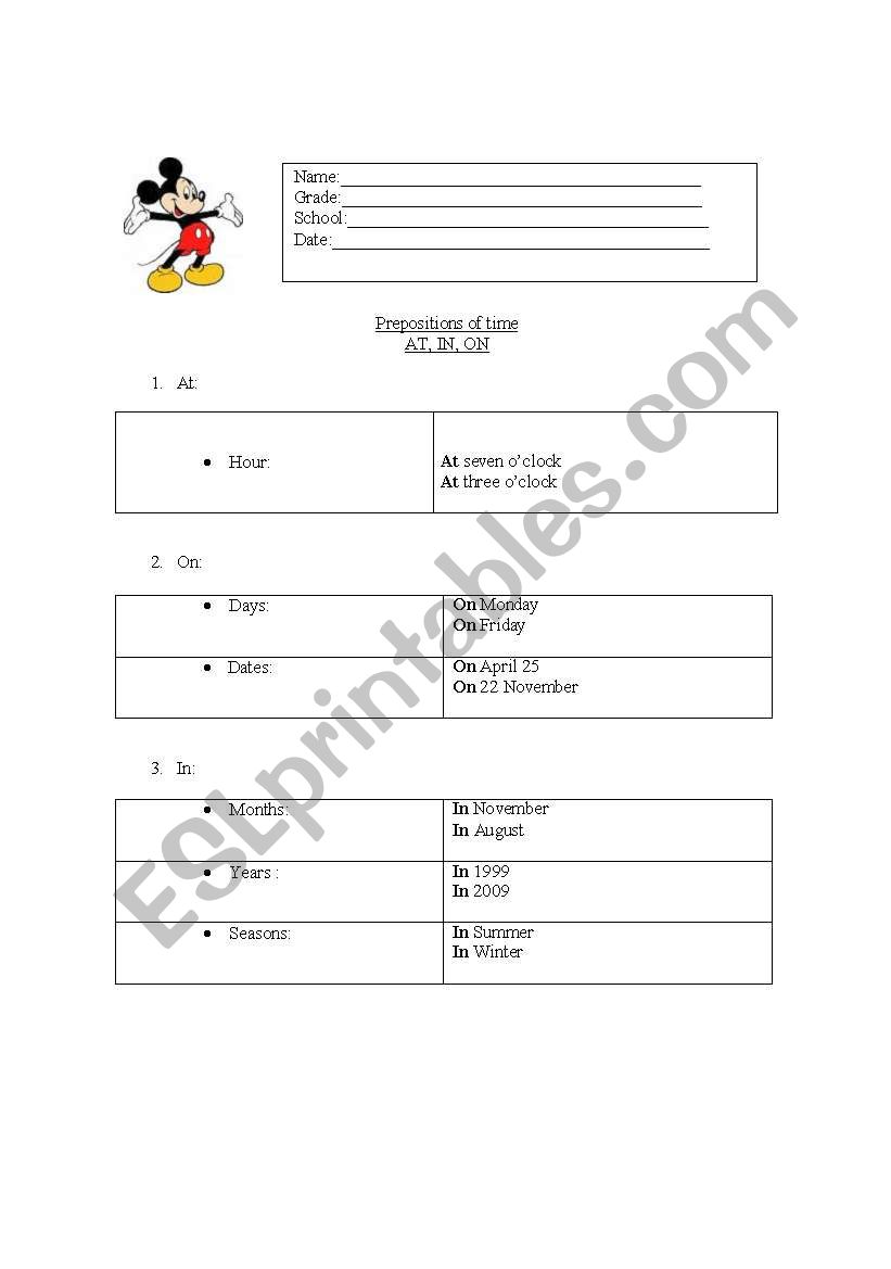preposition of time worksheet