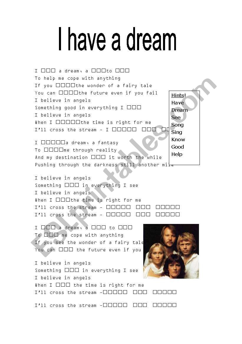 I have a dream - Abba lyrics worksheet