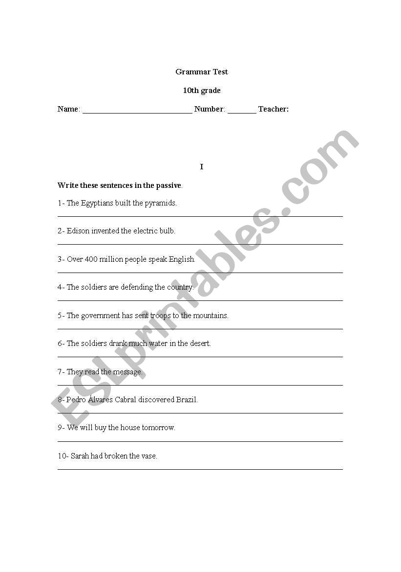 Grammar test/ worksheet worksheet