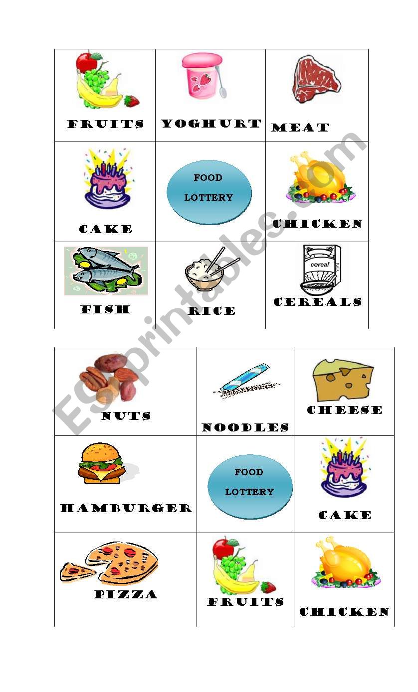 Food lottery 2 worksheet