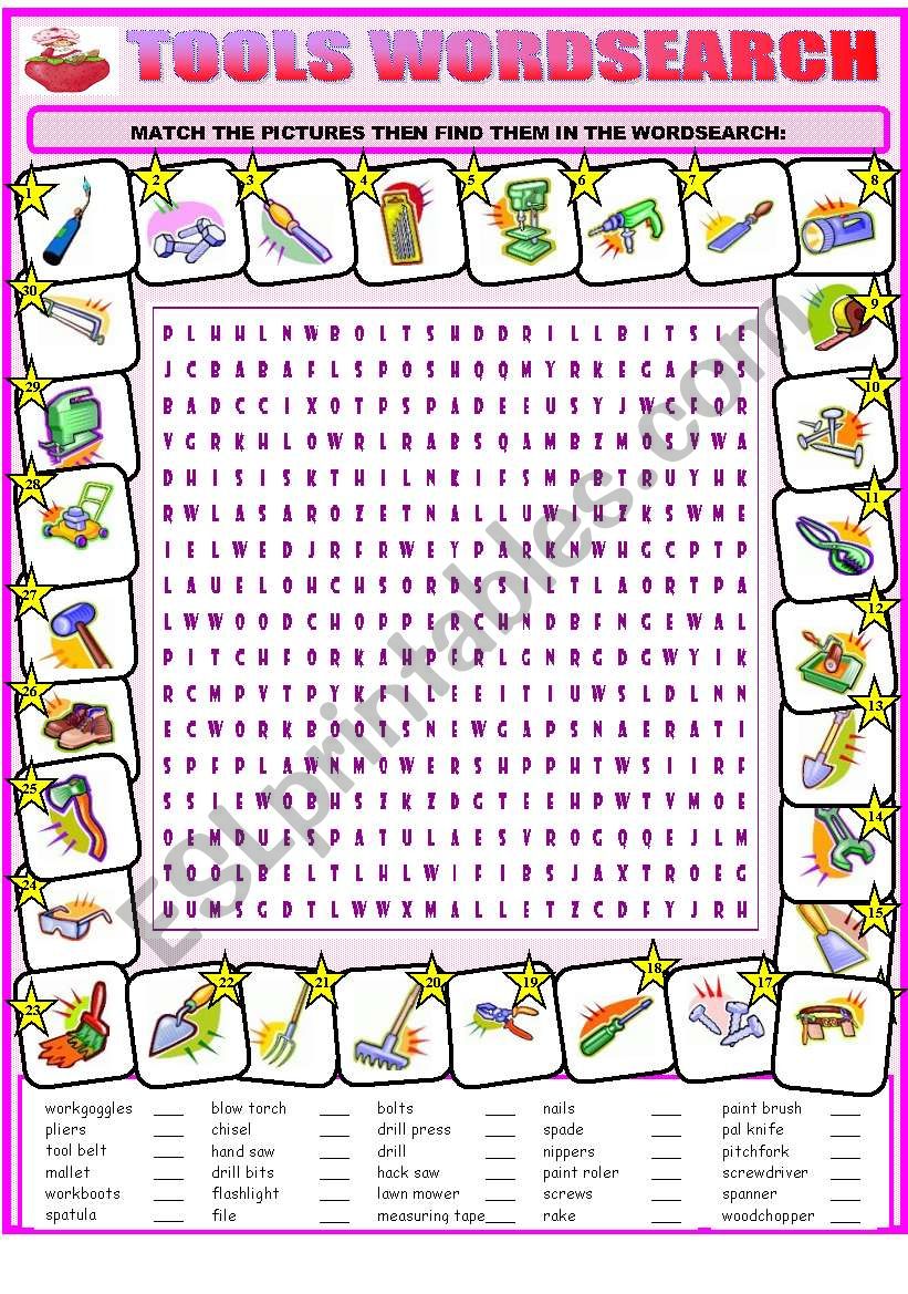 TOOLS WORDSEARCH worksheet