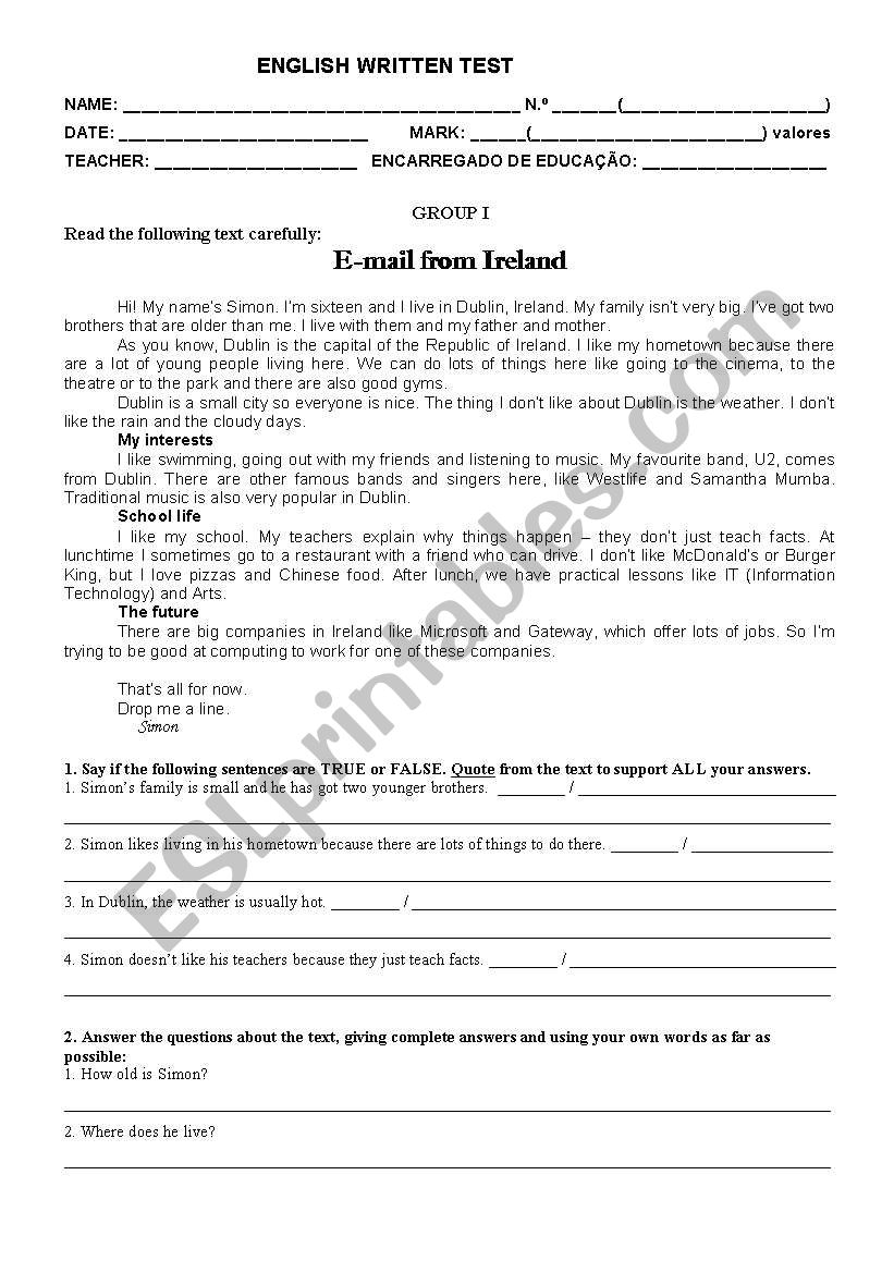 Test on personal identification