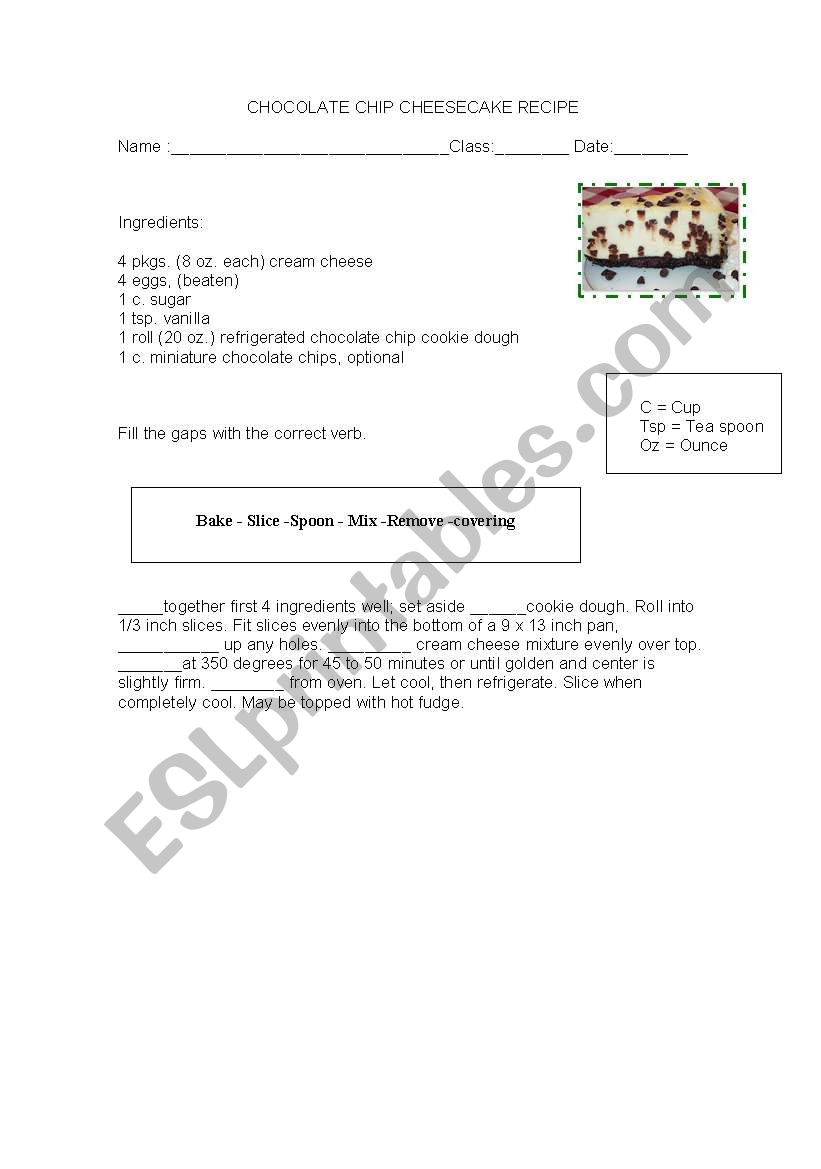 recipe  worksheet