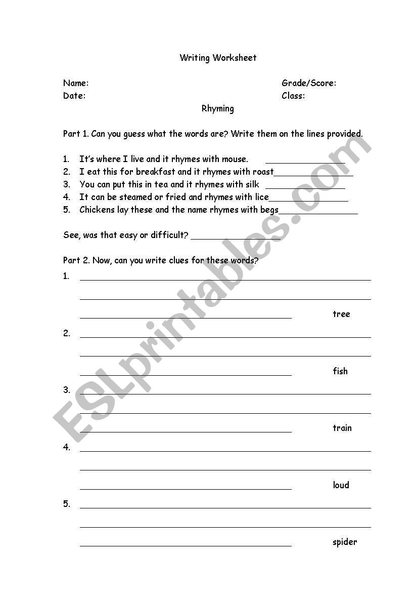 Rhyming worksheet