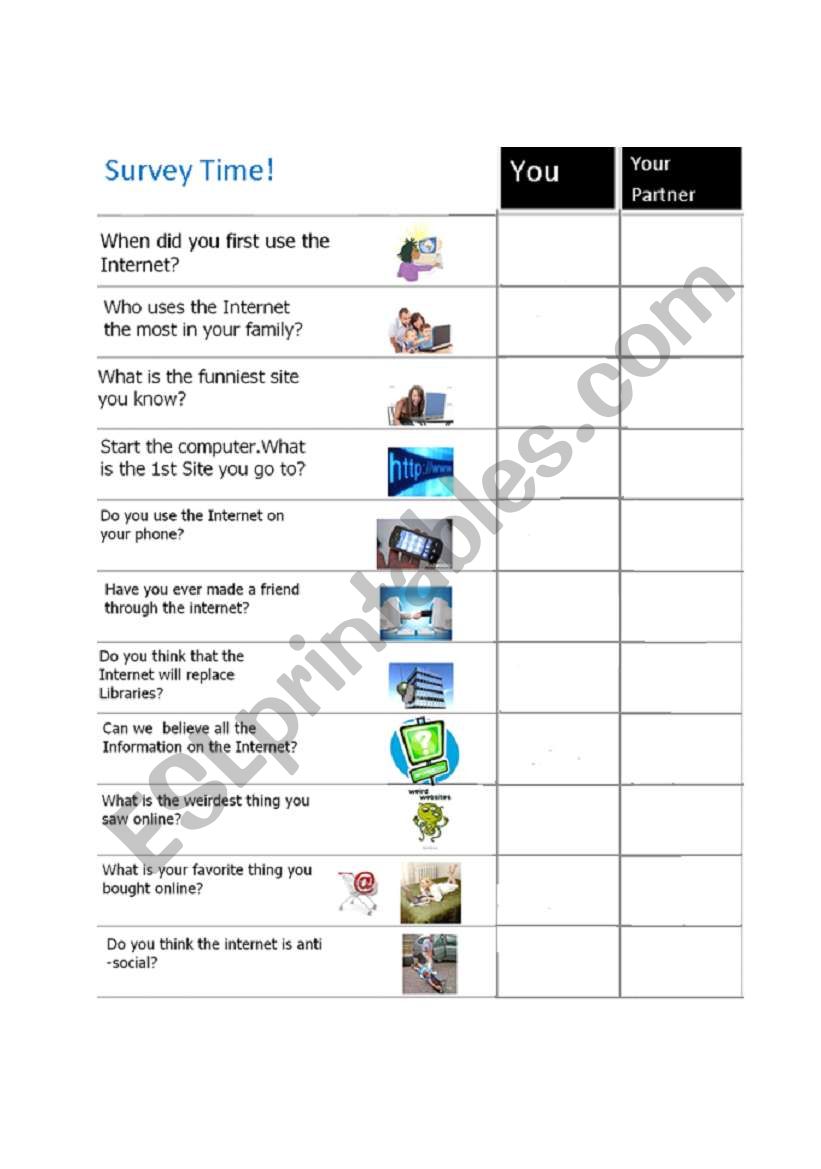 Internet Usage Survey  worksheet