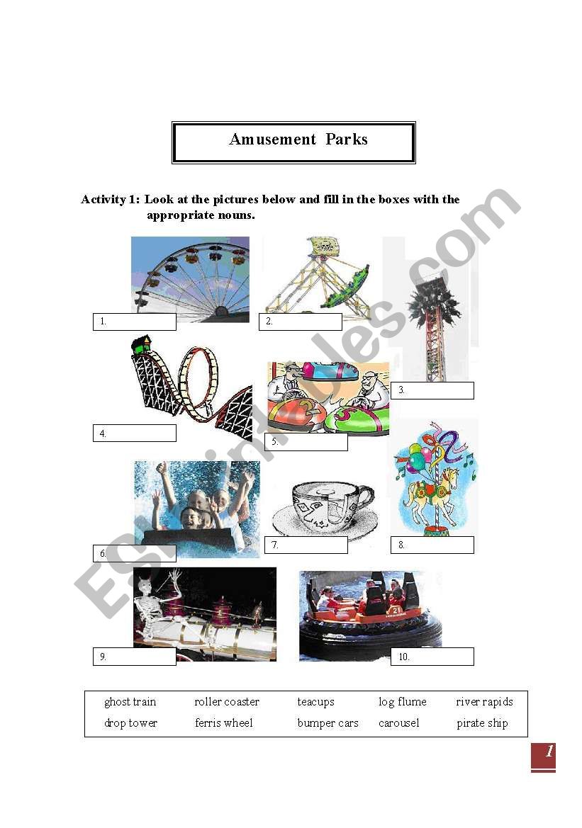 Amusement Parks worksheet