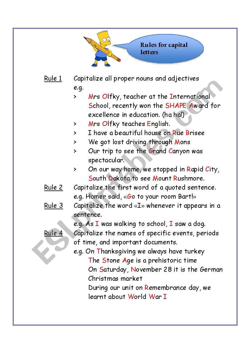 Rules for Capitalization worksheet