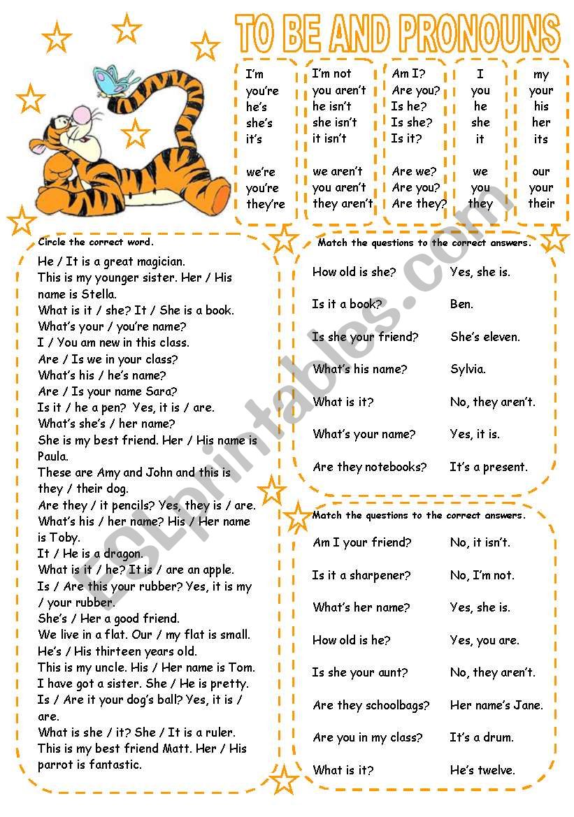 TO BE AND PRONOUNS worksheet