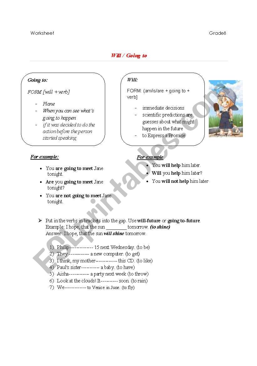 will/ going to  worksheet