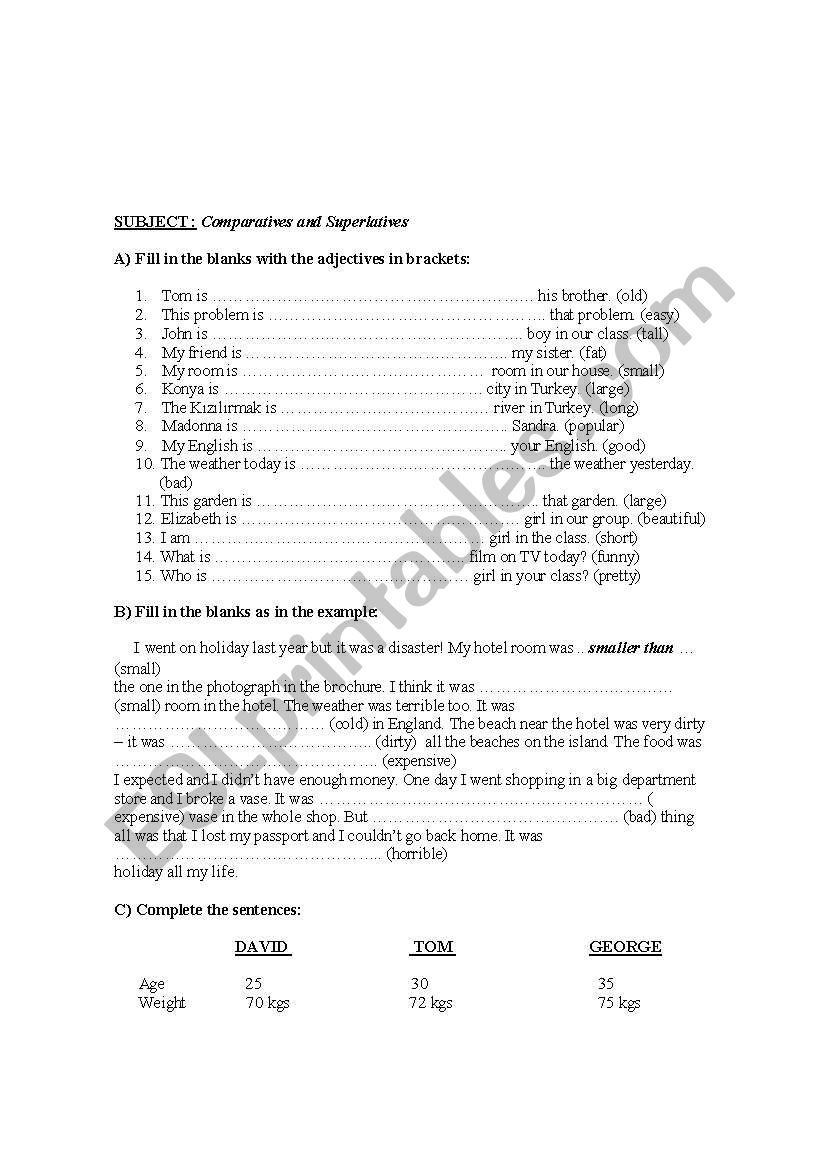 Comparatives and Superlatives worksheet