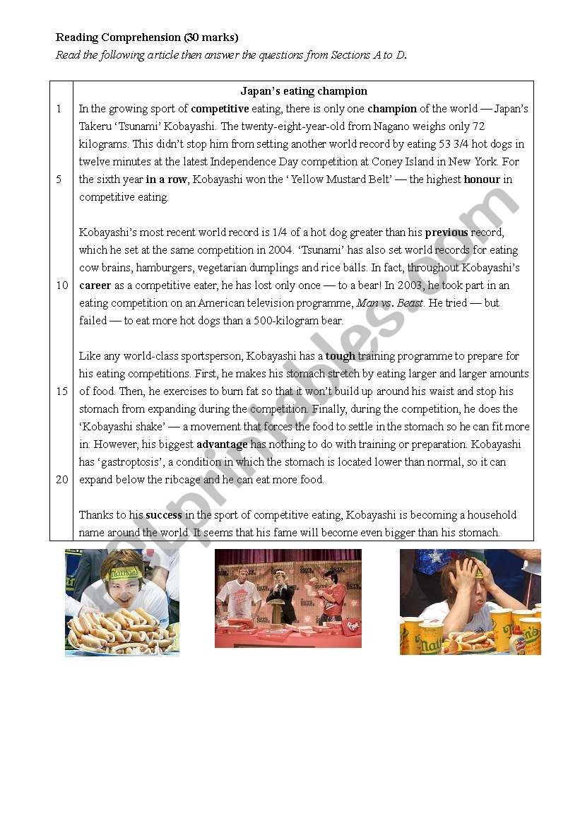 Eating Champion worksheet