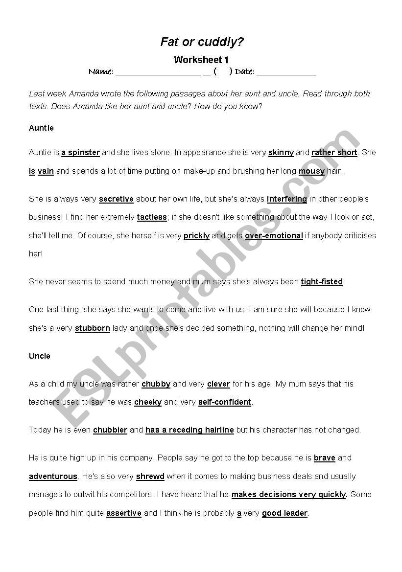 Connotations - Fat or cuddly? (lesson plan and answer key attached)