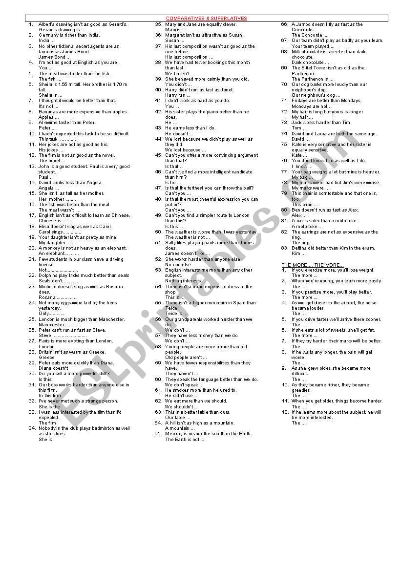 REPHRASING COMPARATIVES AND SUPERLATIVES