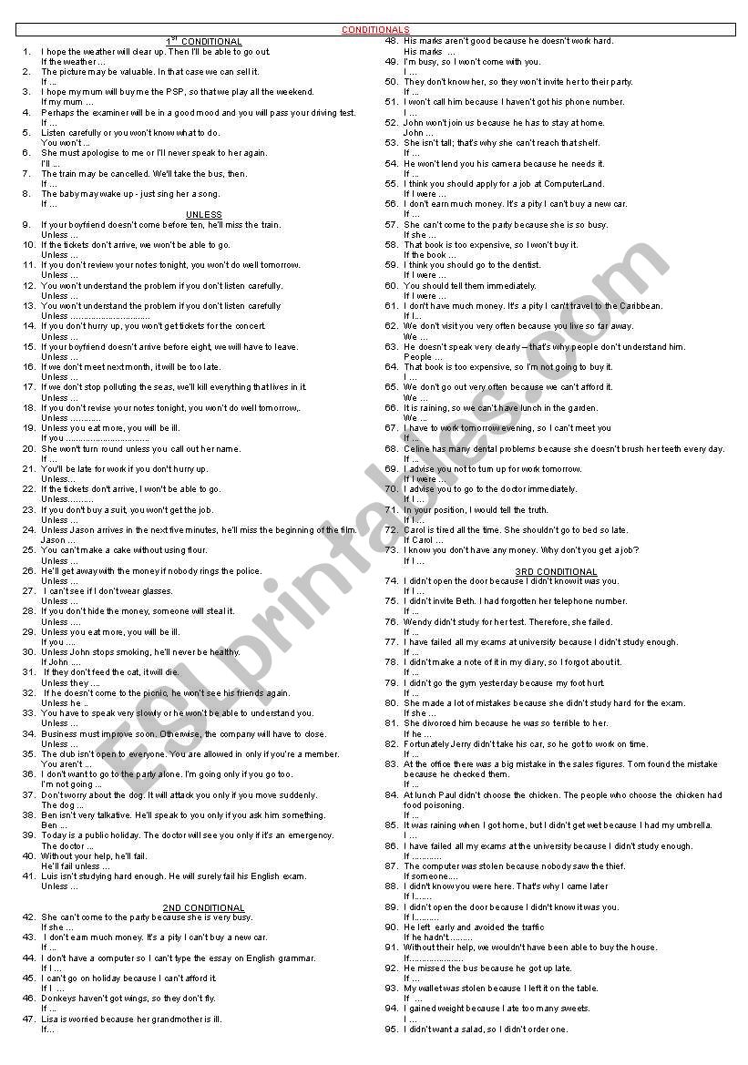 REHRASING CONDITIONALS worksheet