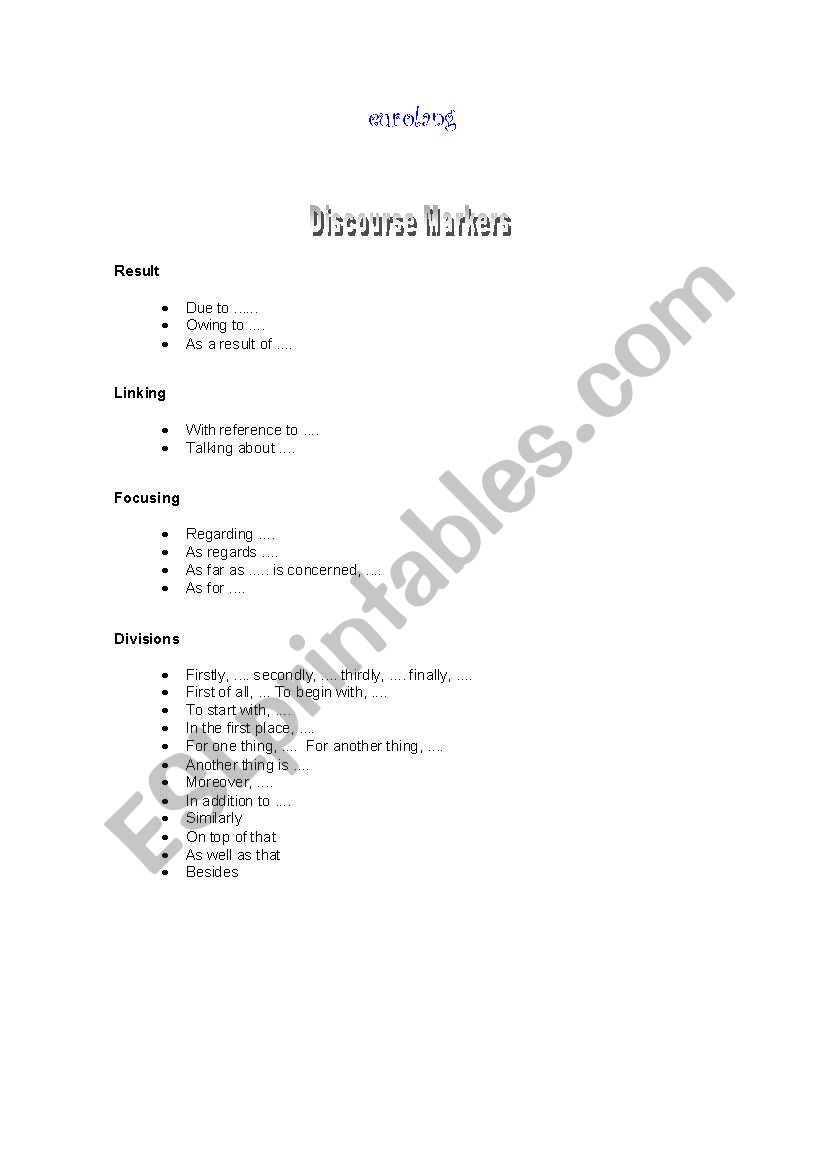 Discourse Markers worksheet