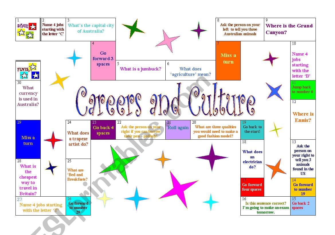 Careers board game worksheet