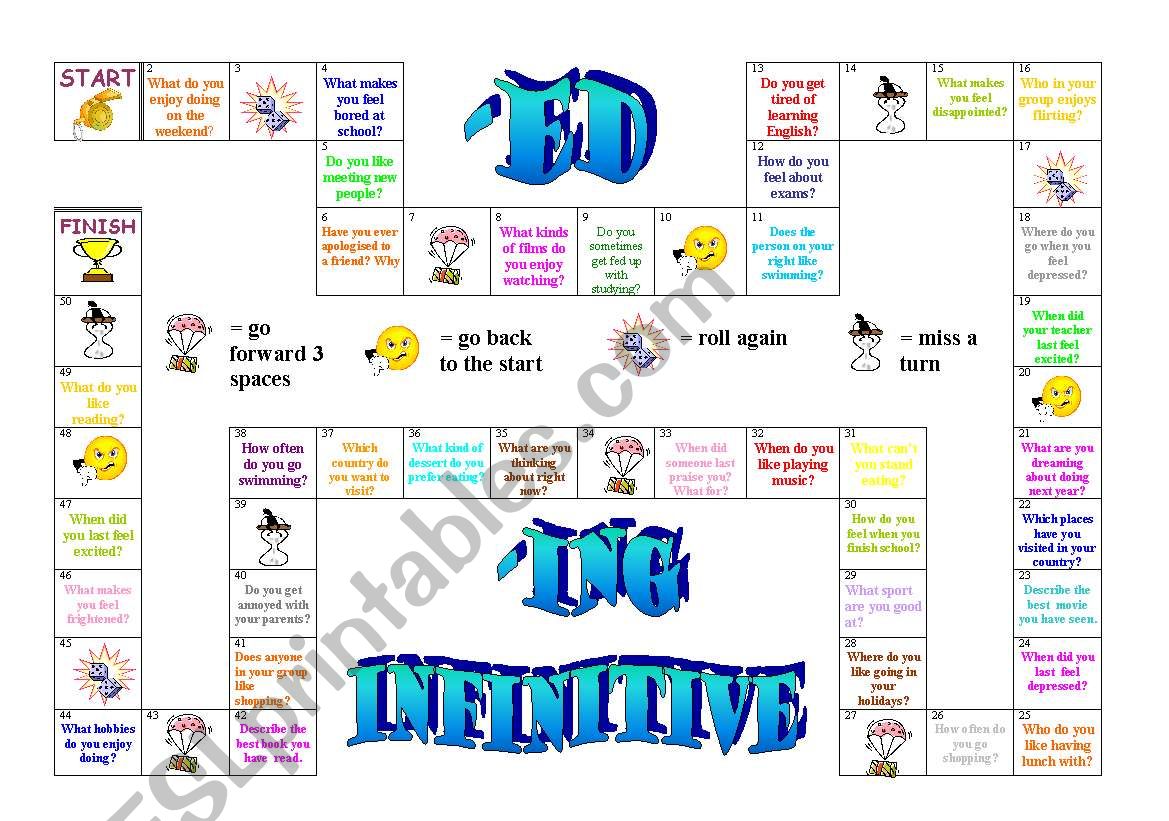 ed, ing infiinitive board game