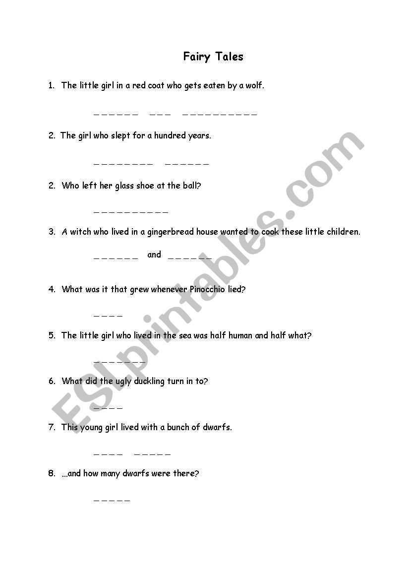 Do you know your fairy tales? worksheet