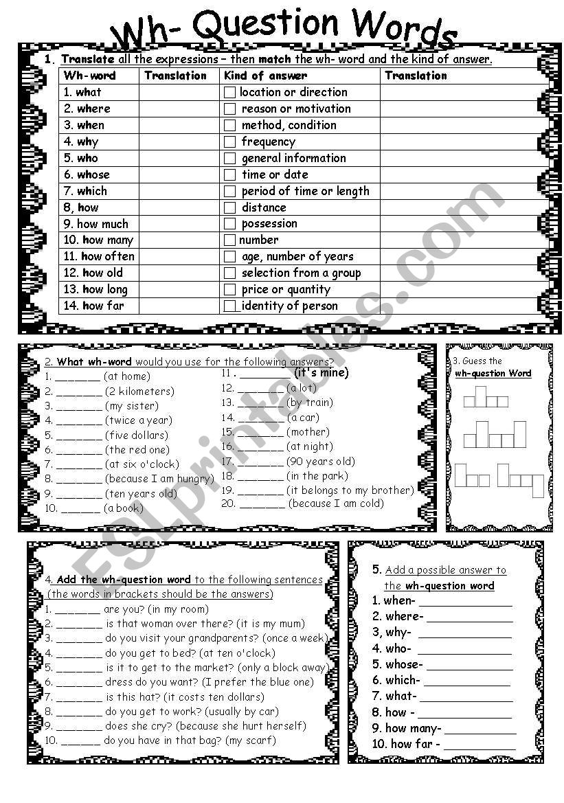 Wh- Question Words worksheet