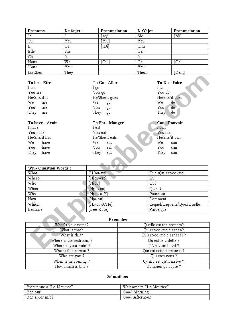 Basic Vocabulary worksheet
