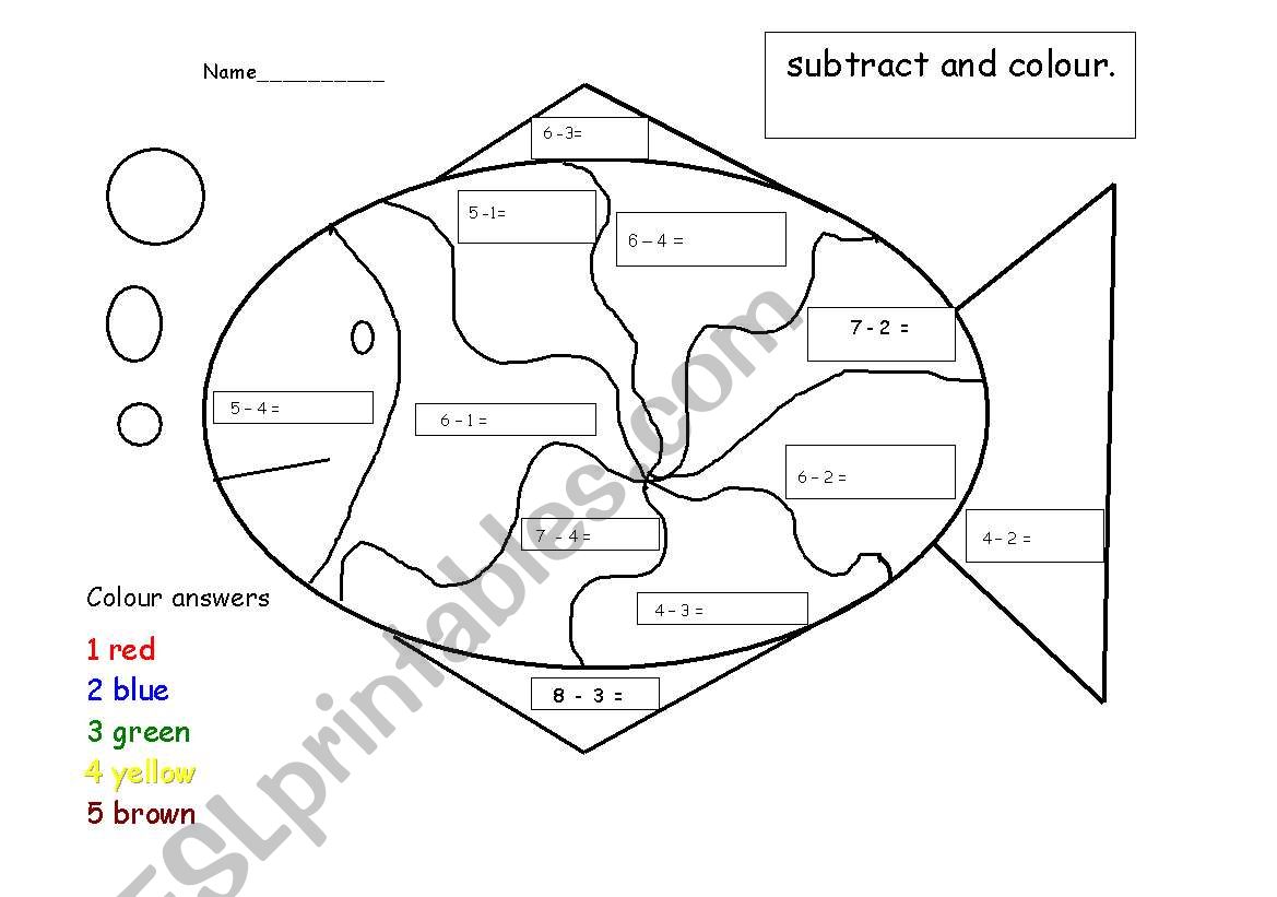 fish subtraction worksheet