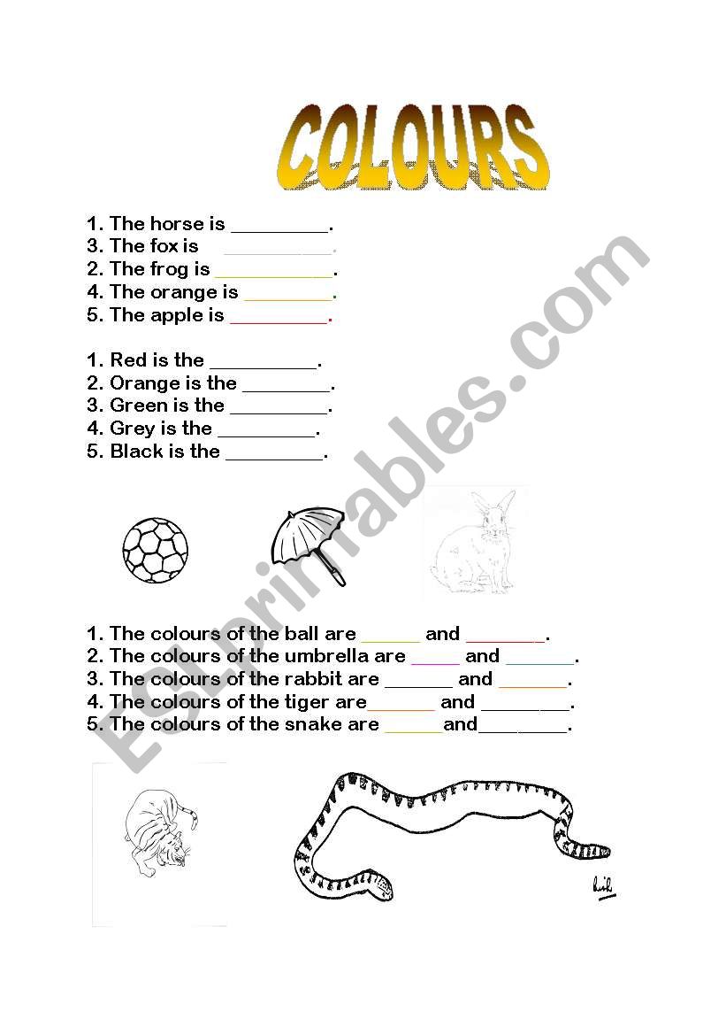 Colours and animals. worksheet