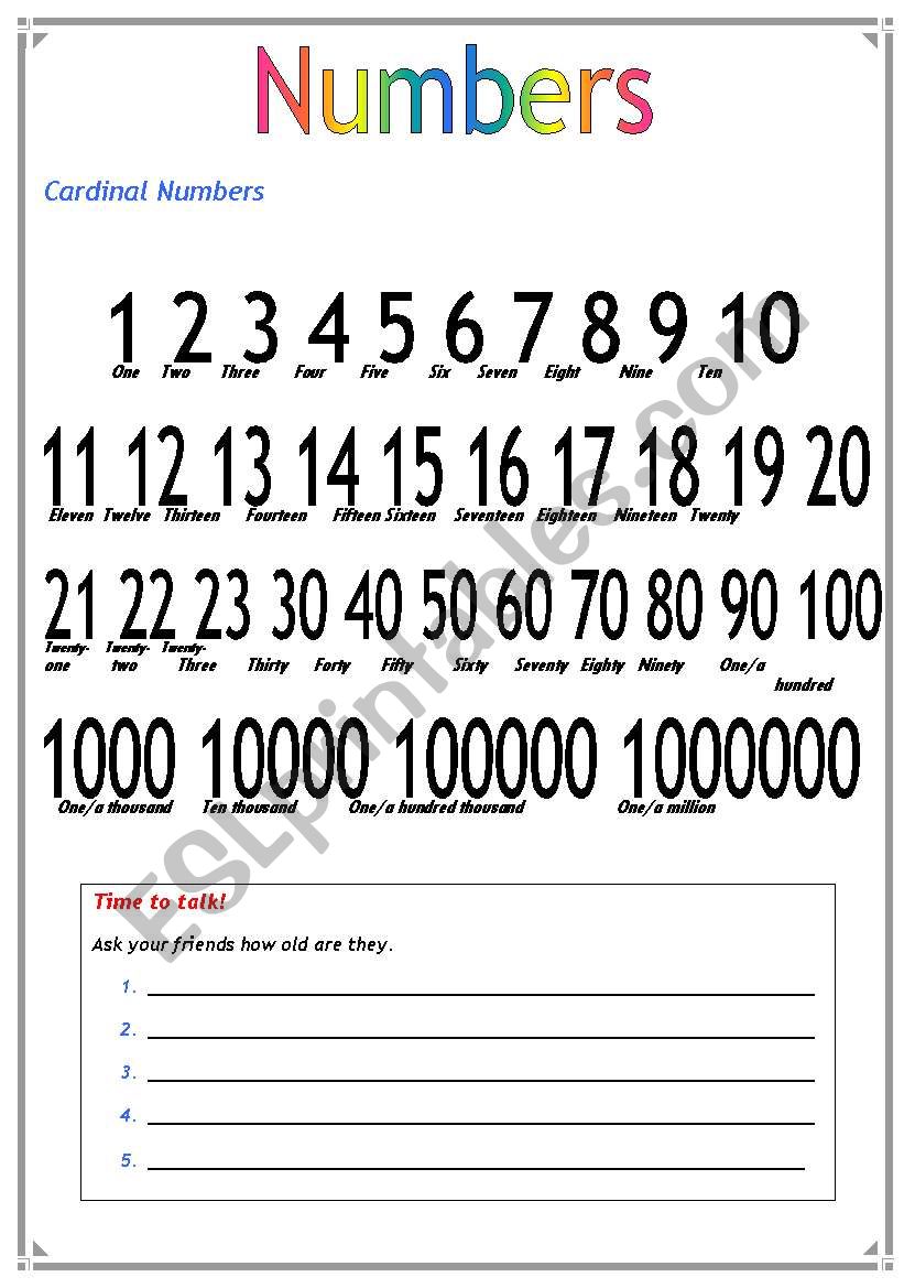 Numbers Activity worksheet