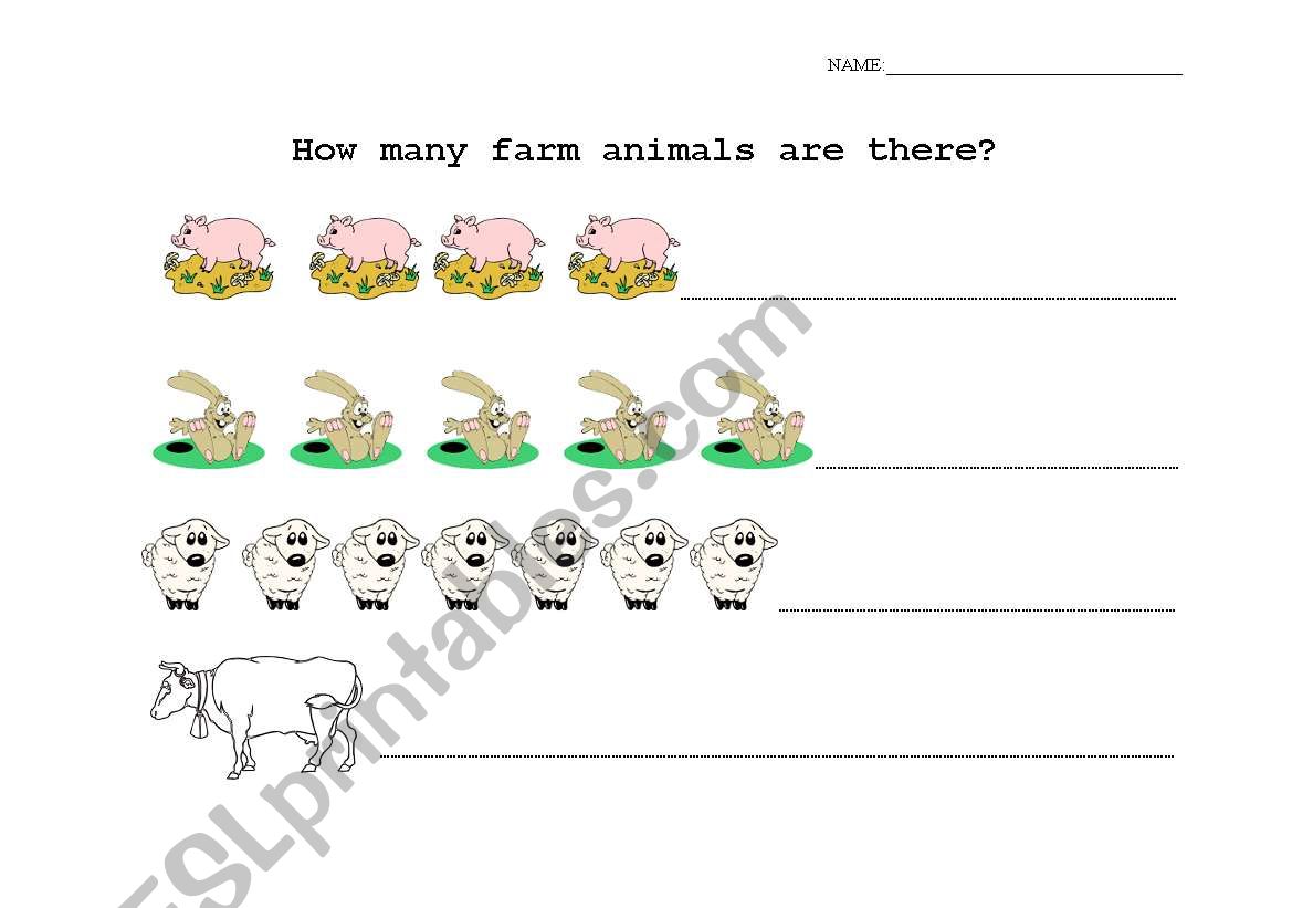 Counting farm animals! worksheet
