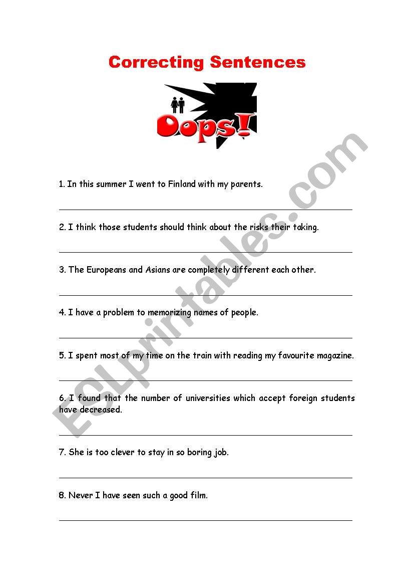 Correcting Sentences  - 1 worksheet