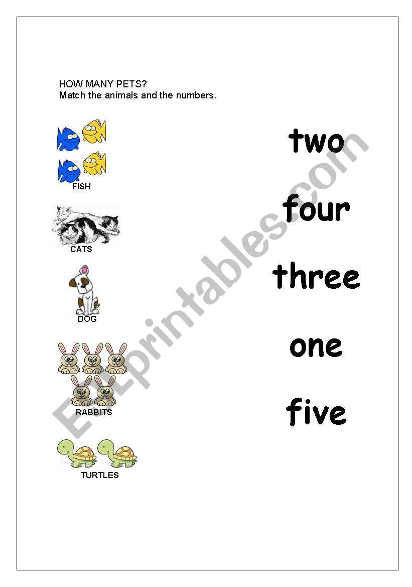 Animals and numbers 1-5 worksheet