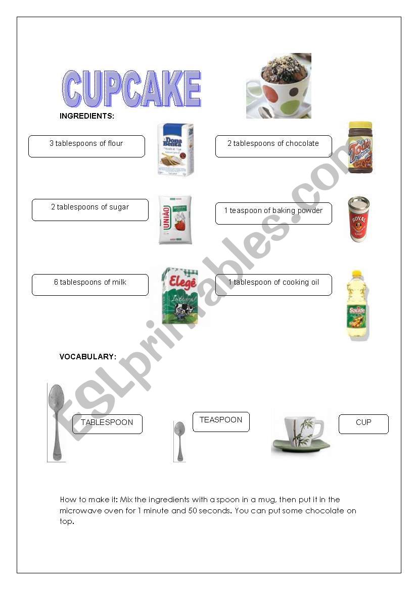 Microwave Oven Cupcake Recipe worksheet
