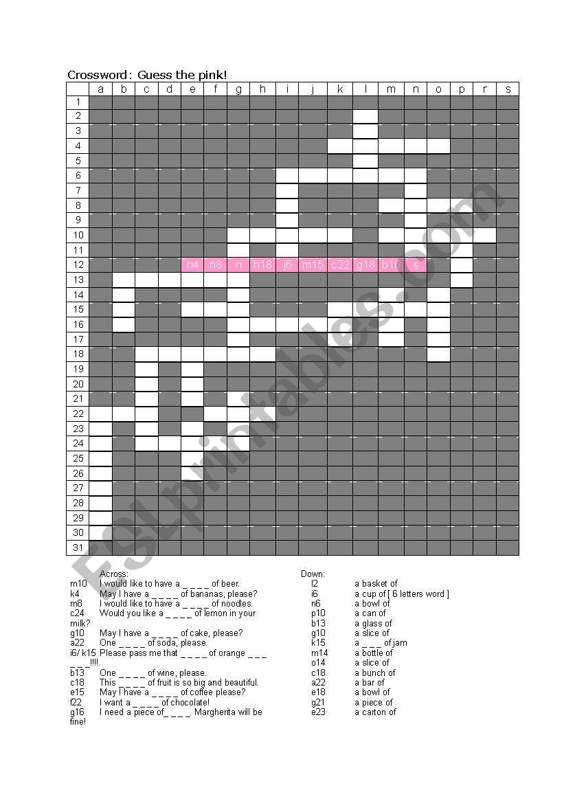 food containers crossword worksheet