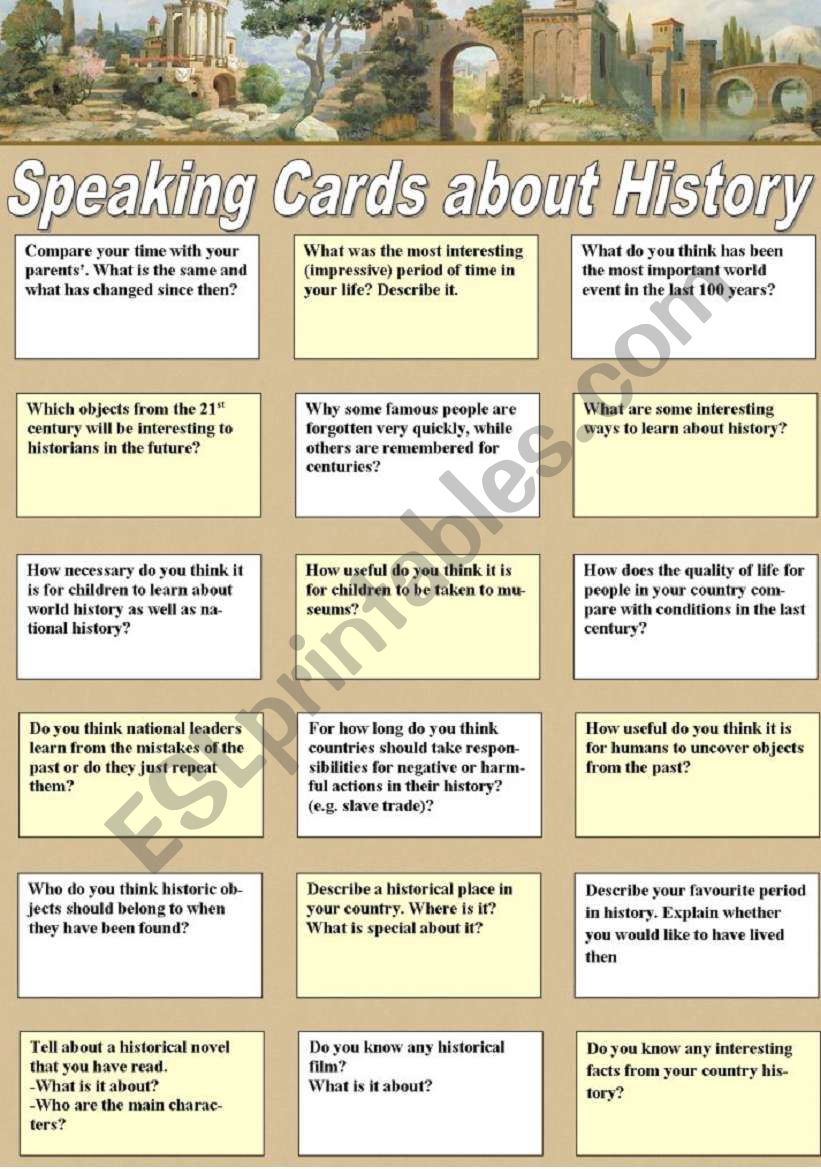 Speaking Cards about History worksheet