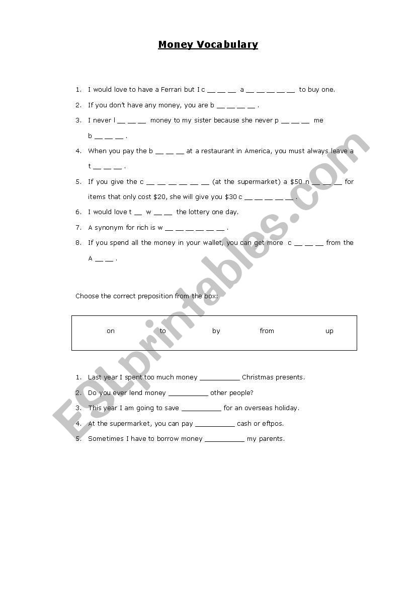 Money Vocabulary  worksheet